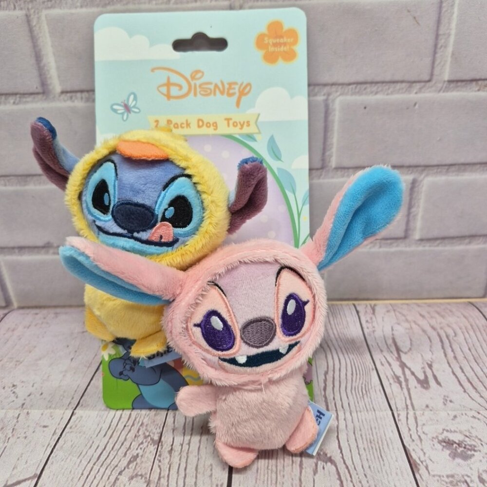 2 Pack~Disney Easter 4" Stitch & Lilo Chick and Bunny Costume Plush Dog Toys NWT